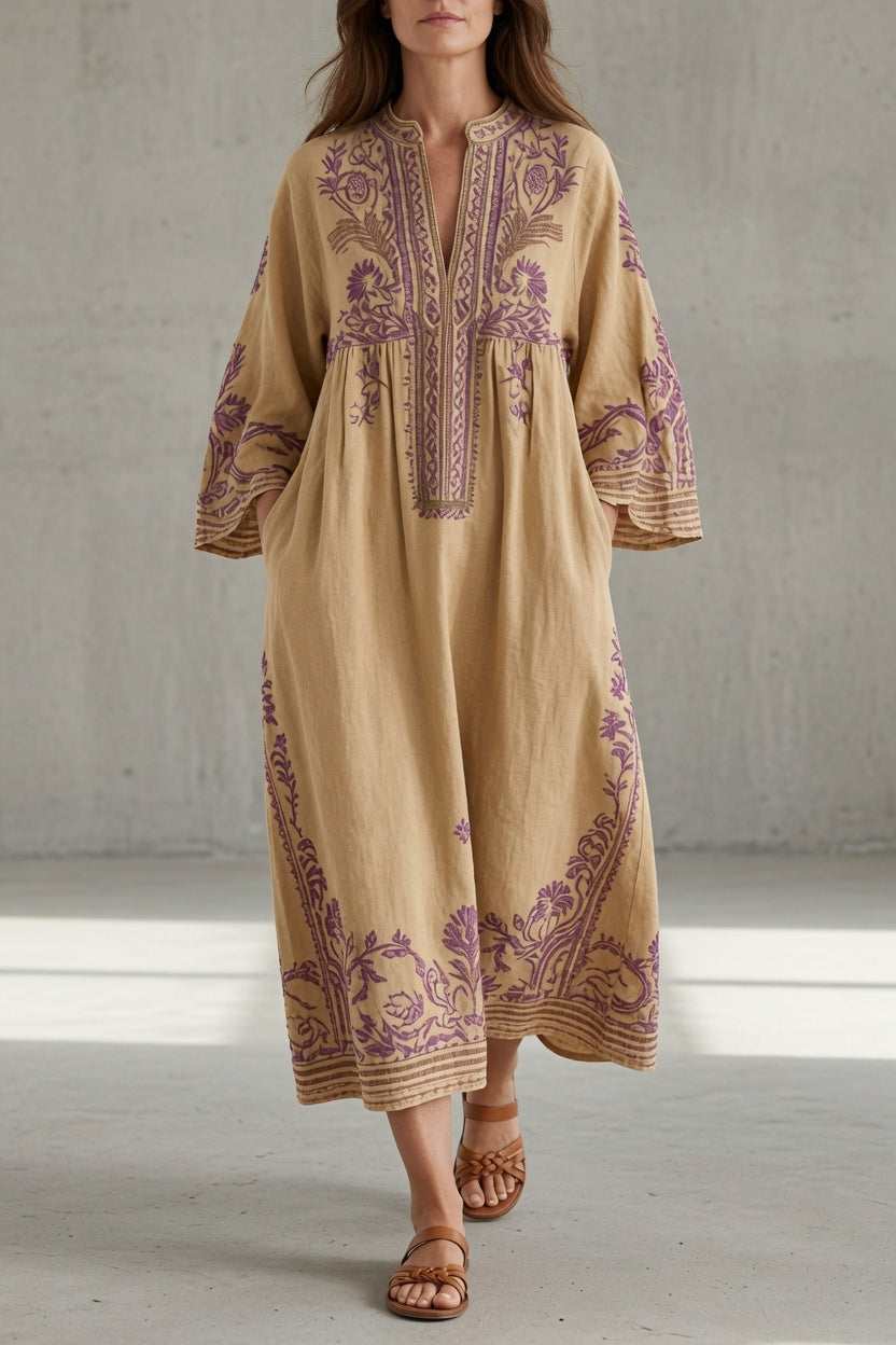 Ariadna vestido largo bordado beige
