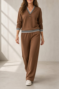 Martina conjunto de top de pico y pantalón ancho marrón