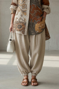 Lucía conjunto vintage de camisa estampada y pantalón fluido blanco