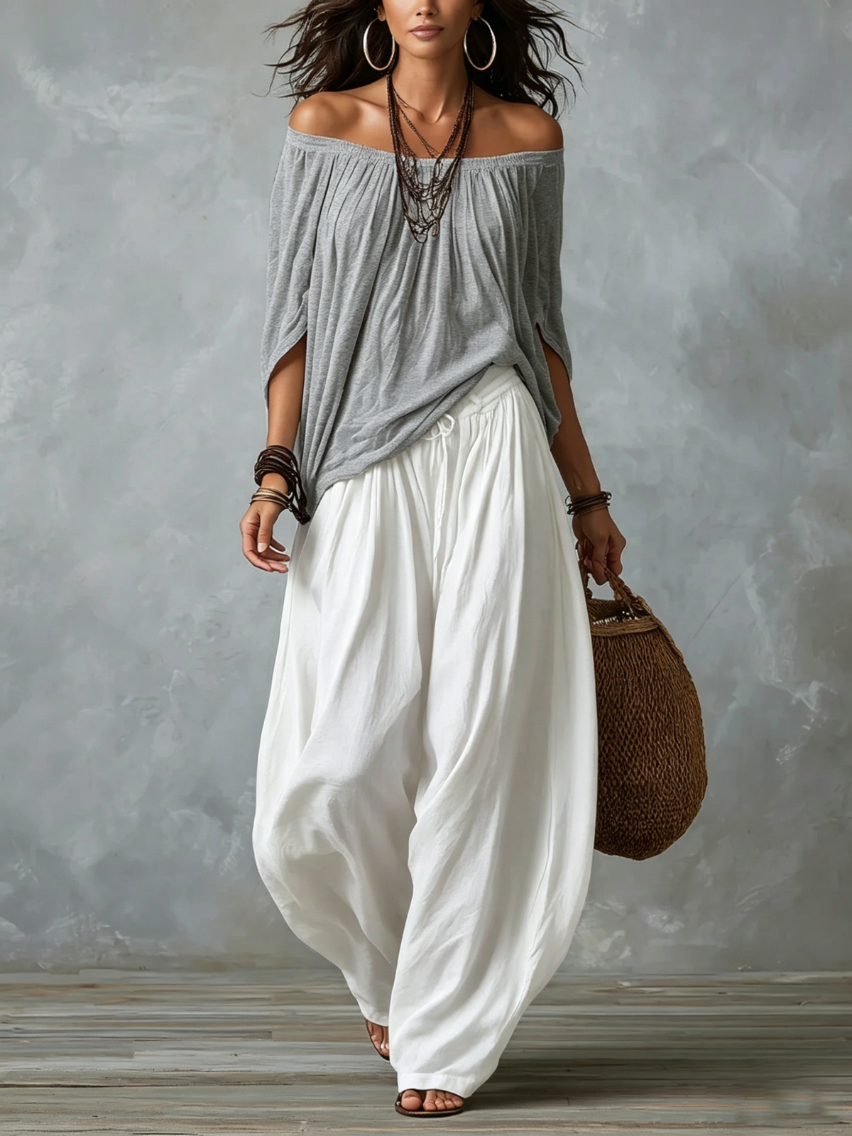 Paloma | Conjunto boho de top de hombros descubiertos y pantalón