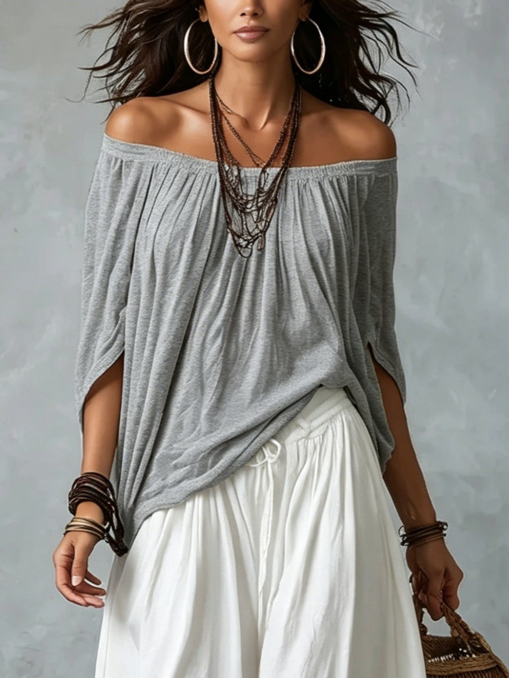 Paloma | Conjunto boho de top de hombros descubiertos y pantalón