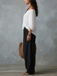 Paloma conjunto boho de top de hombros descubiertos y pantalón gris
