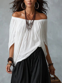 Paloma conjunto boho de top de hombros descubiertos y pantalón gris