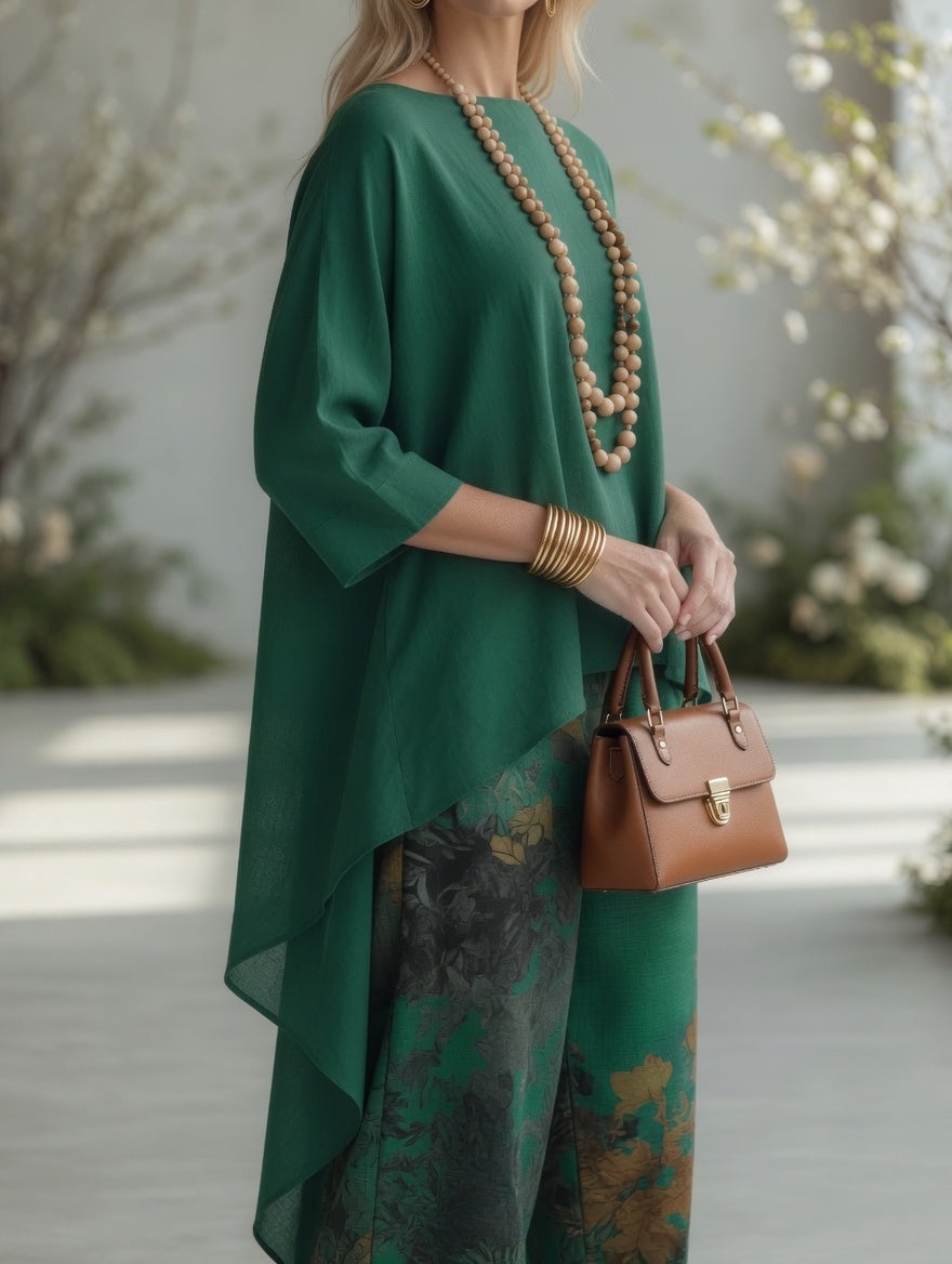 Alba | Conjunto boho de túnica asimétrica y pantalón ancho
